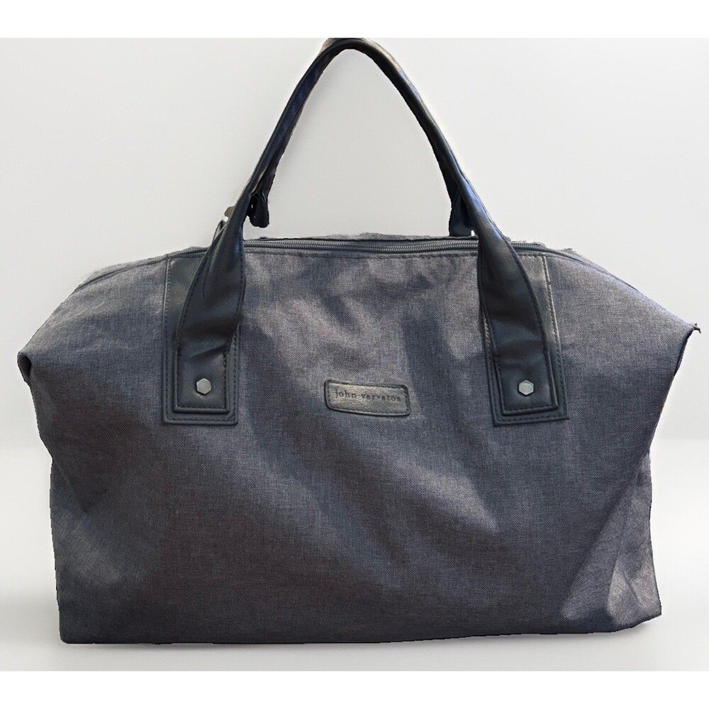 John Varvartos Gray Nylon Weekend Duffle Bag Quiet Luxury Travel Designer Gym